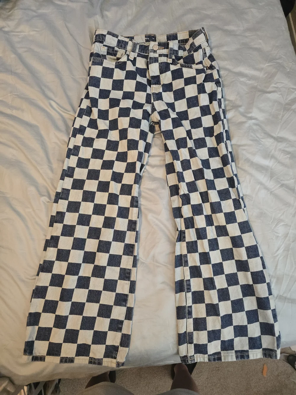 Checkerboard Wide-Leg Jeans - Black & White